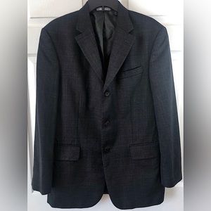 Oscar de la Renta Charcoal Grey Blue Striped Wool Suit Blazer 40R